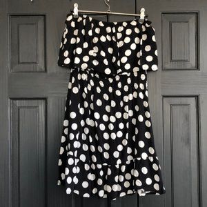 Strapless ruffle polka dot dress